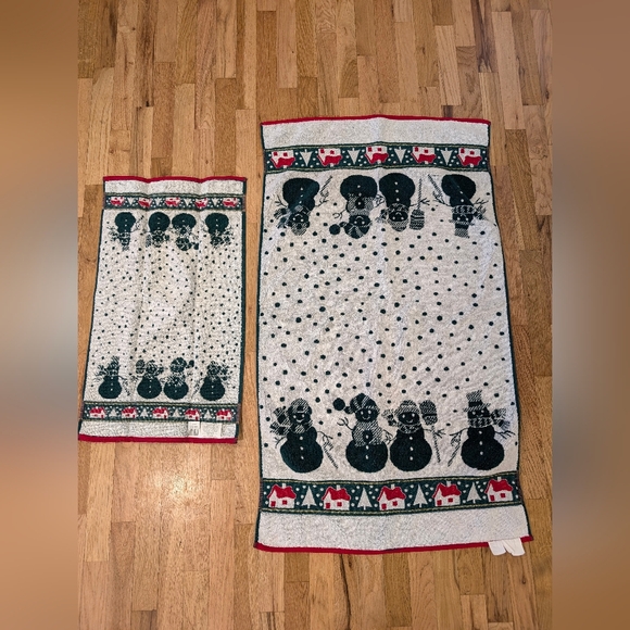 Vintage Bath Towel Set Cecil Saydah Snowmen Christmas Holiday Cotton Soft - Picture 11 of 14
